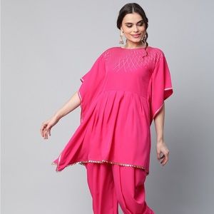 Indian dress Women Pink Printed Pleated Kurta with Dhoti Pants set